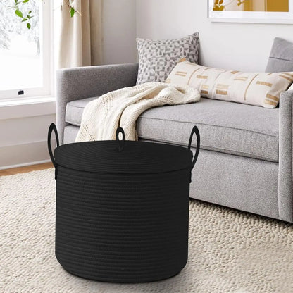 Big Natural Fabric Storage Basket with Top