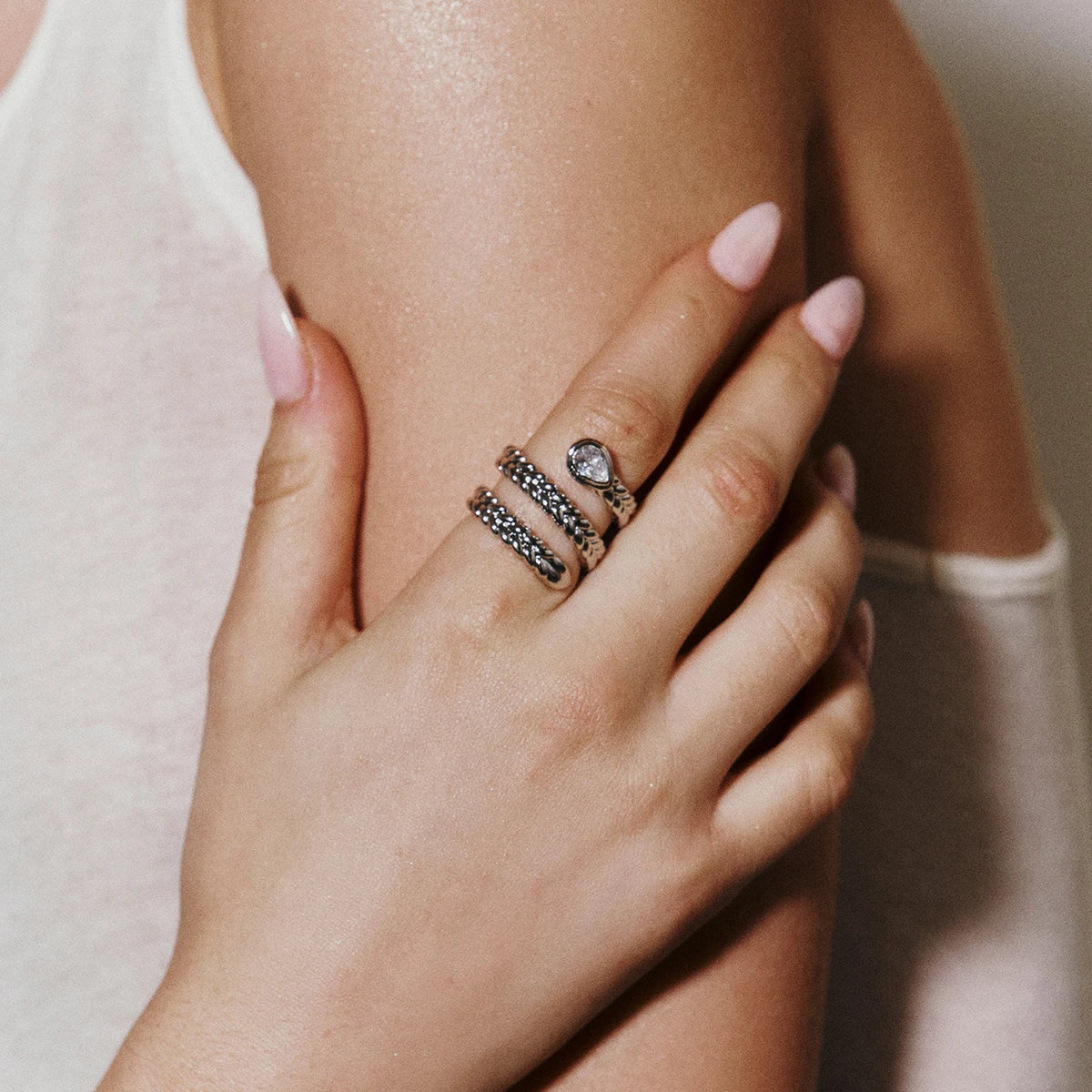 Sparkling Triple Leaf Crystal Ring