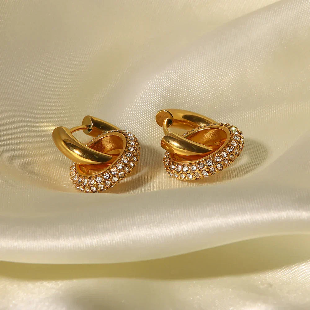 Luxurious 18k Gold Diamond Dangle Hug Earrings