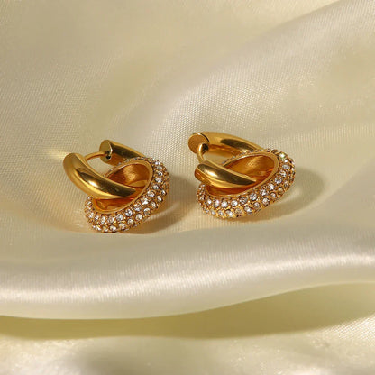 Luxurious 18k Gold Diamond Dangle Hug Earrings