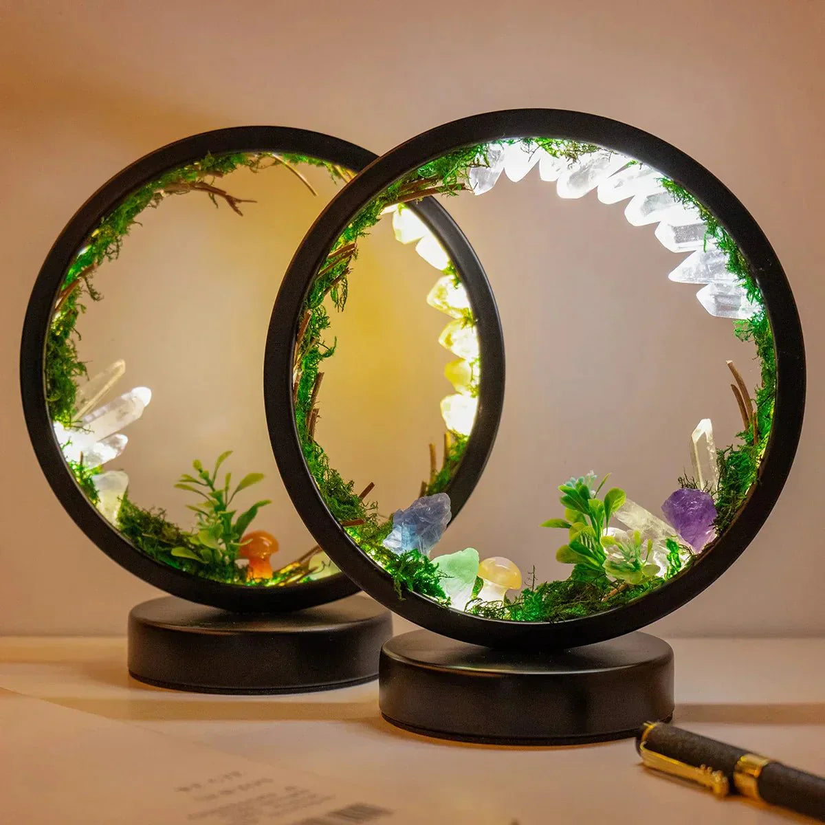 Beautiful Glass Table Lamp with Green Crystals