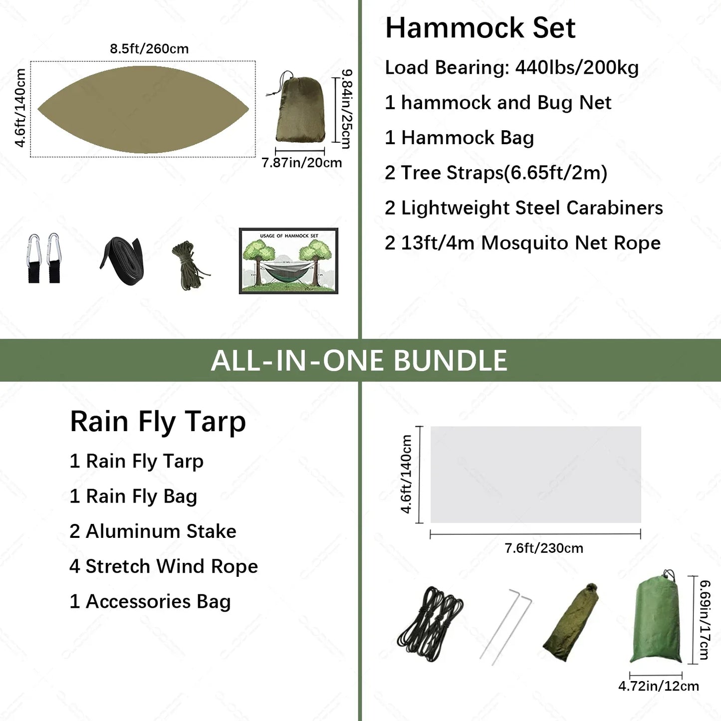 Lightweight Waterproof Camping Hammock with Bug Net