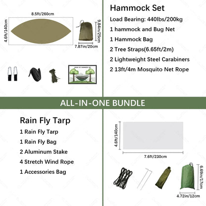 Lightweight Waterproof Camping Hammock with Bug Net