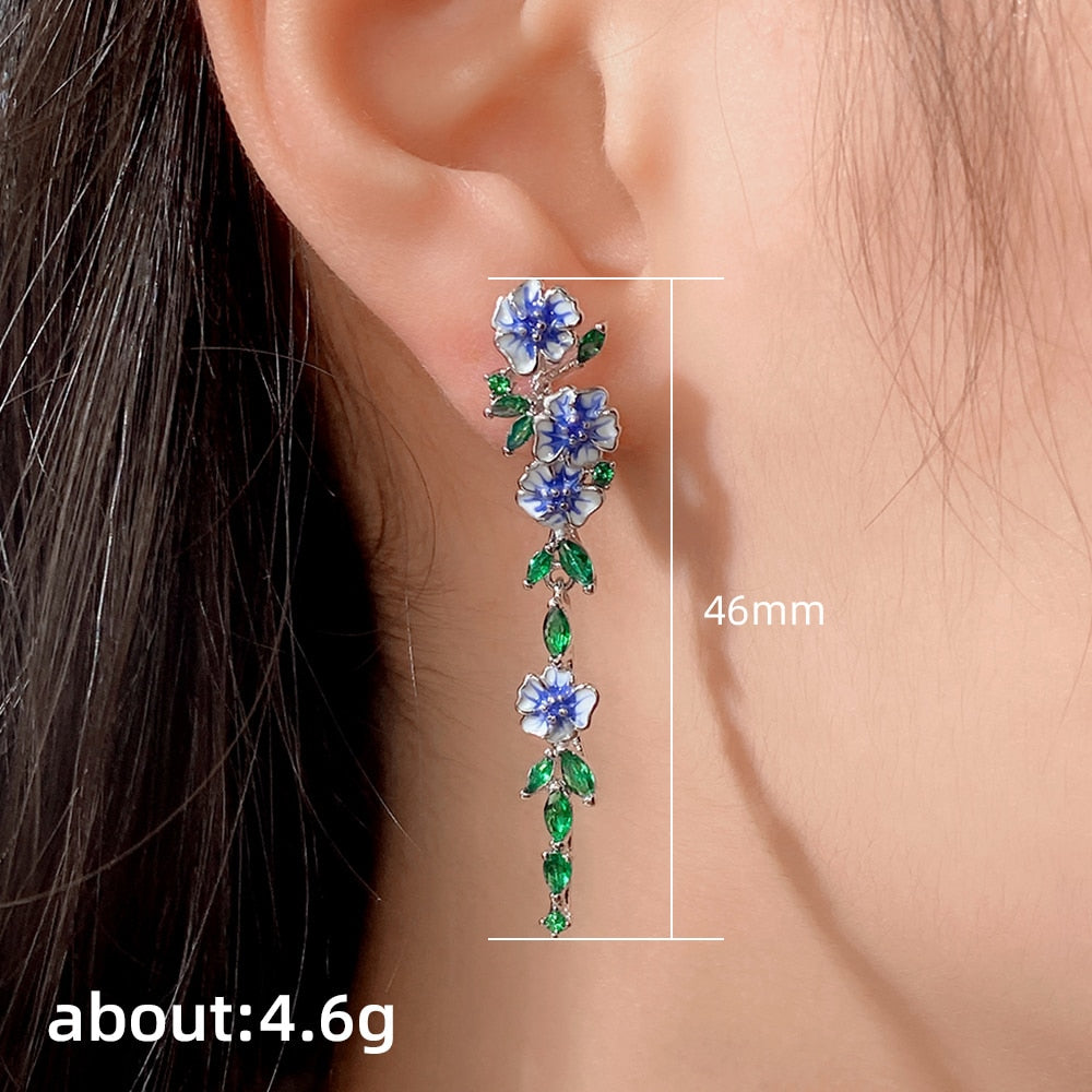 Timeless Blue Flower Dangle Earrings