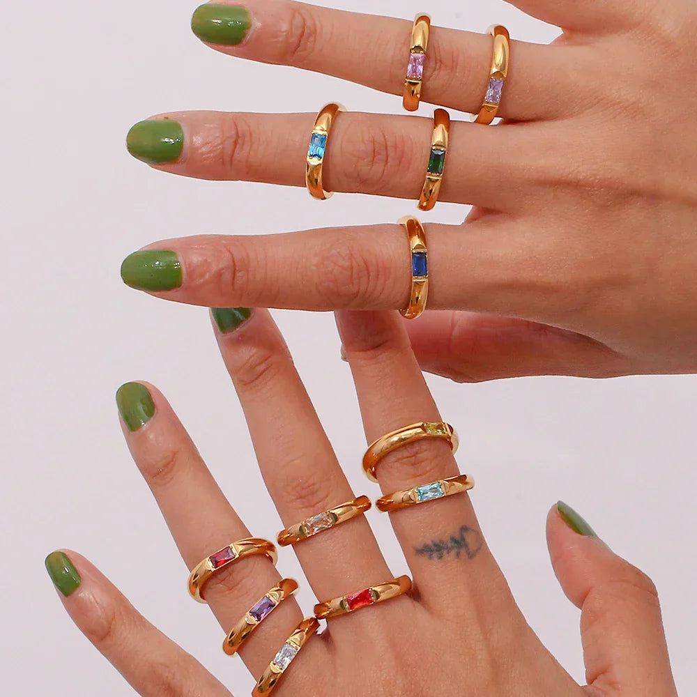 High End 18k Gold Gemstone Baguette Ring