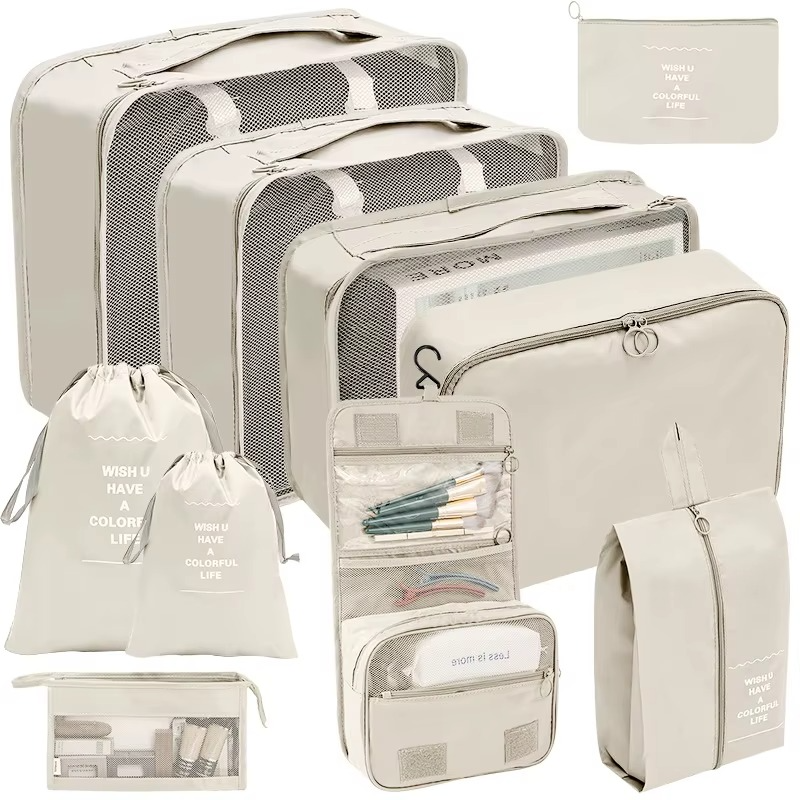 Compact 9 Piece Travel Packing Accessory Kit