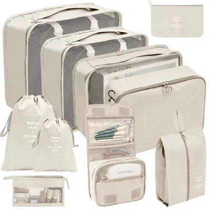 Compact 9 Piece Travel Packing Accessory Kit