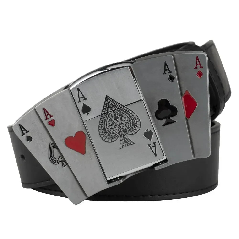 Classic Flame Lighter Embossed Leather Belt
