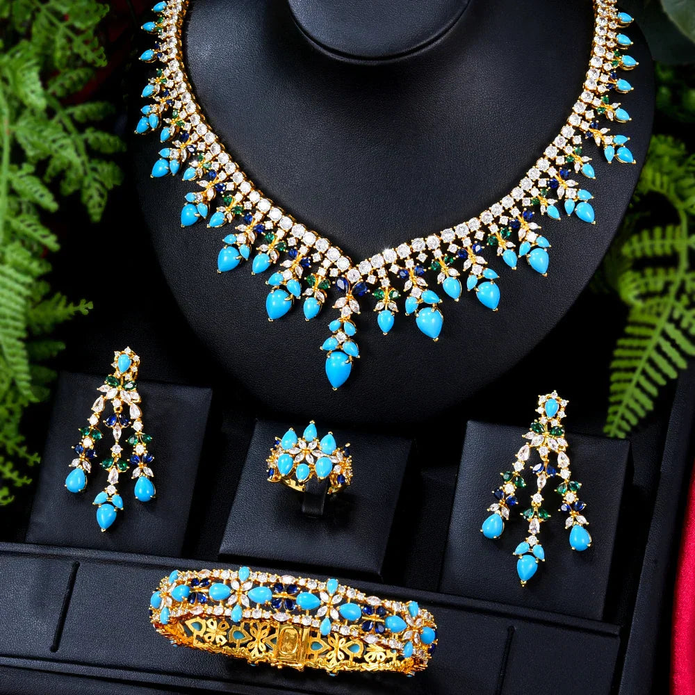 Beautiful Blue Gem Stone Jewelry Storage Box Set
