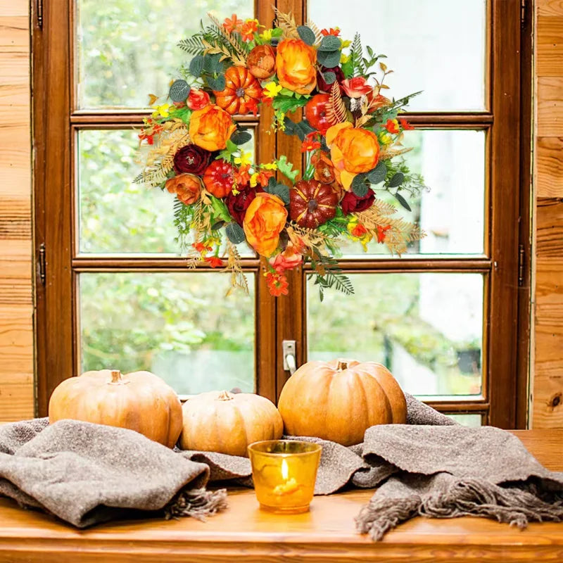 Autumn Harvest Wreath with Pinecones and Leaves