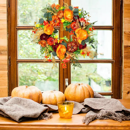 Autumn Harvest Wreath with Pinecones and Leaves