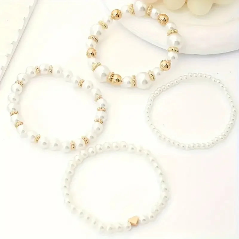 Elegant Gold Pearl Stackable Bracelet Set