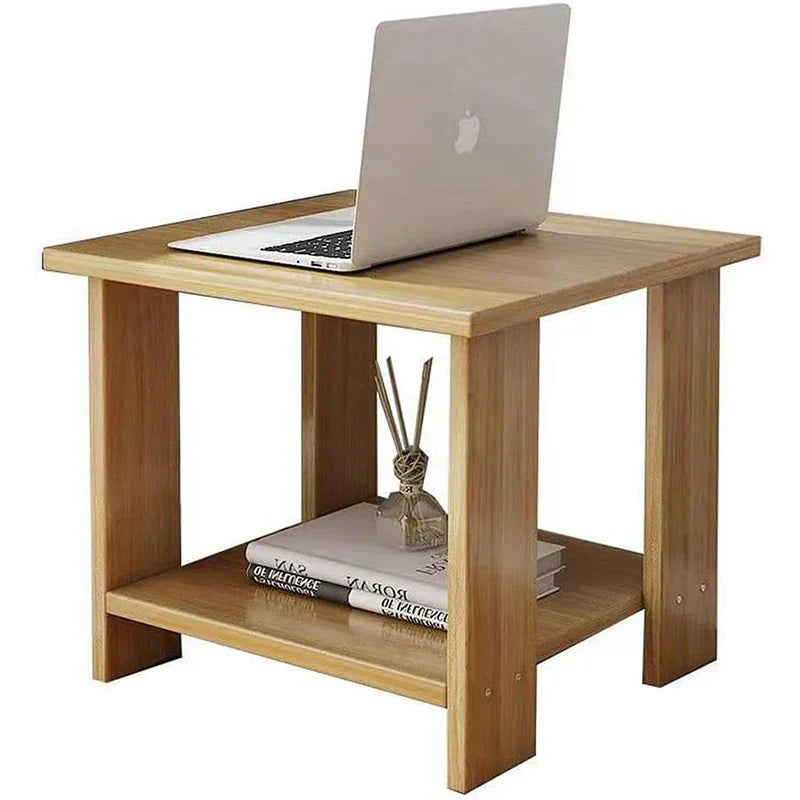 Natural Wood 2 Shelf Nightstand Table