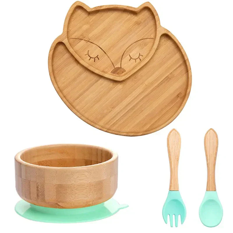 Eco Friendly Bamboo Baby Dish Set with Secure Base