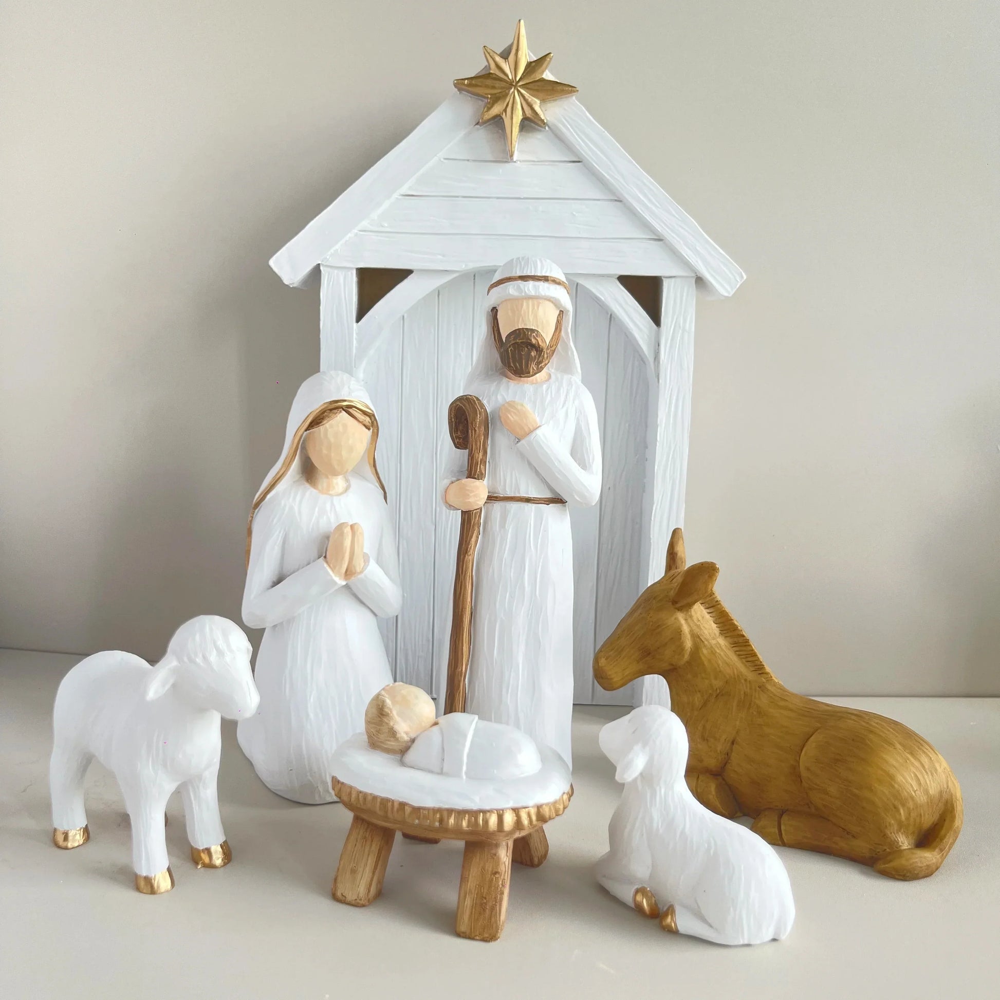 Classic 7-Piece Christmas Nativity Set White Gold Figures - Luxicro