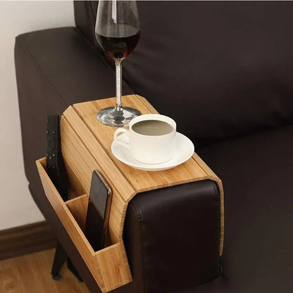 Compact Wood Sofa Arm Organizer