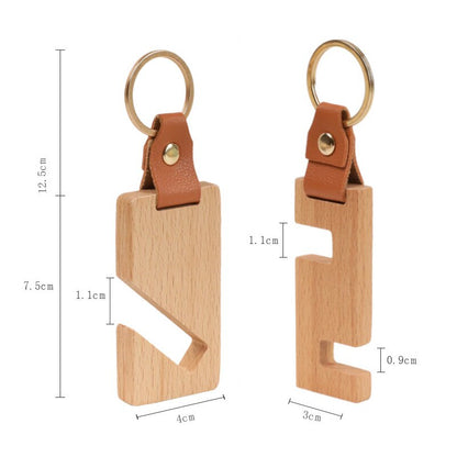 Compact Wooden Phone Holder Keychain