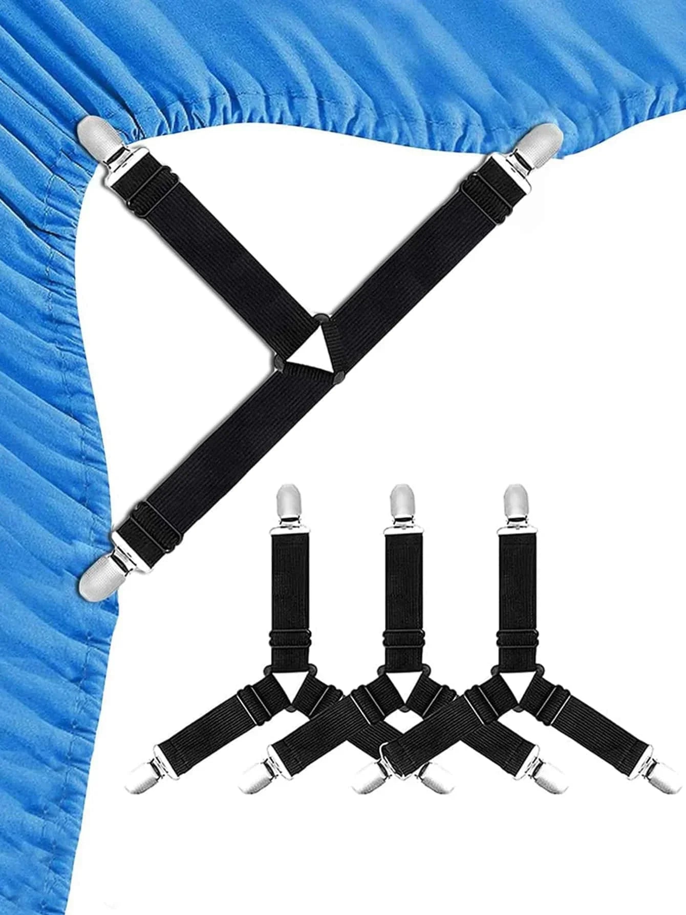 Easy Fit Bed Sheet Fasteners - 4 Pack Adjustable Straps - Luxicro
