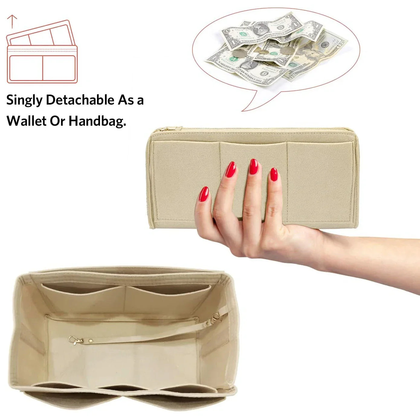 Premium Bag Organizer Insert with 15 Pockets - Luxicro