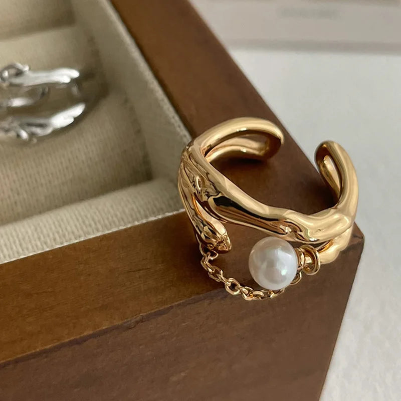 Luxurious Silver Multi Pearl Band Ring - Luxicro