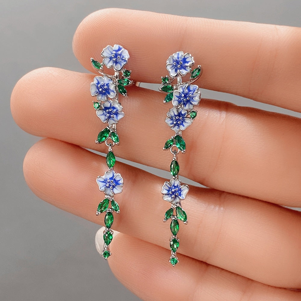 Timeless Blue Flower Dangle Earrings