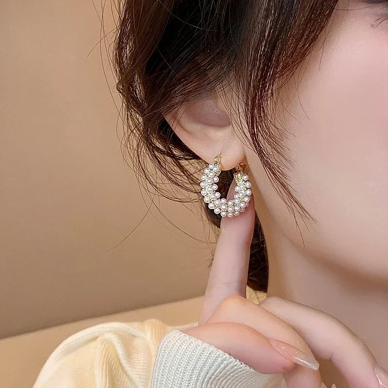 Elegant White Pearl Hinged Earrings