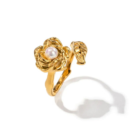Elegant White Pearl Adjustable Band Ring