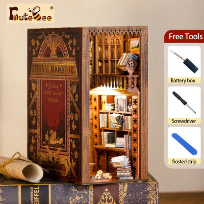 Mini Wooden Dollhouse Book Shelf Kit Cozy Library Decor - Luxicro
