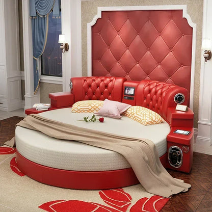 Large Round Fake Leather Bed Frame