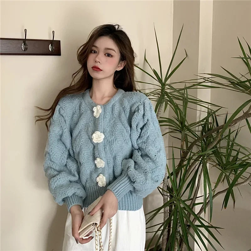 Cozy Fall Womens Knit Sweater - Puffy Sleeves - Luxicro