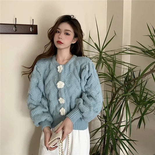 Cozy Fall Womens Knit Sweater - Puffy Sleeves - Luxicro