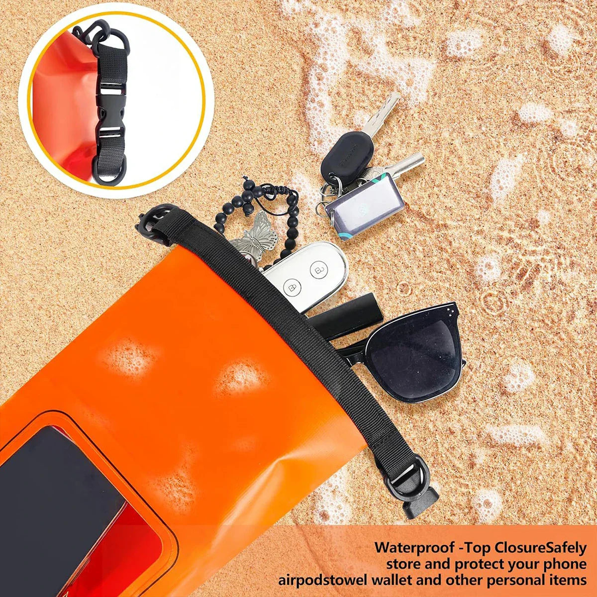 Waterproof 2L Dry Sack with Phone Window for Swimming