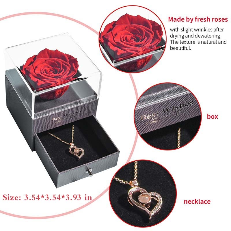 Beautiful Rose Pendant Necklace Gift Box