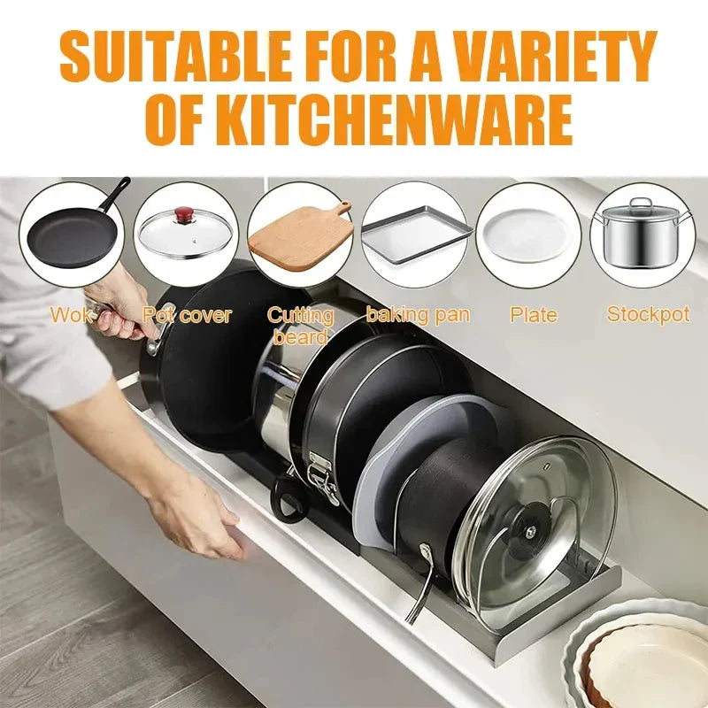 Space Saving Kitchen Pot Lid Holder – 7 Adjustable Compartments