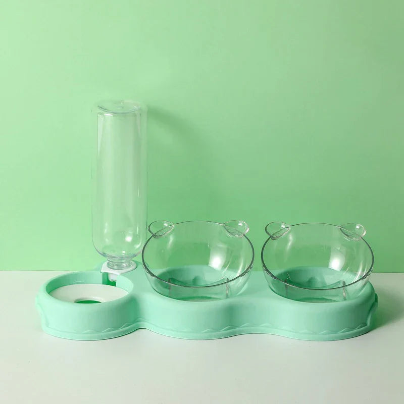Adjustable Pet Feeder 3 Bowl Stand with Water Bottle
