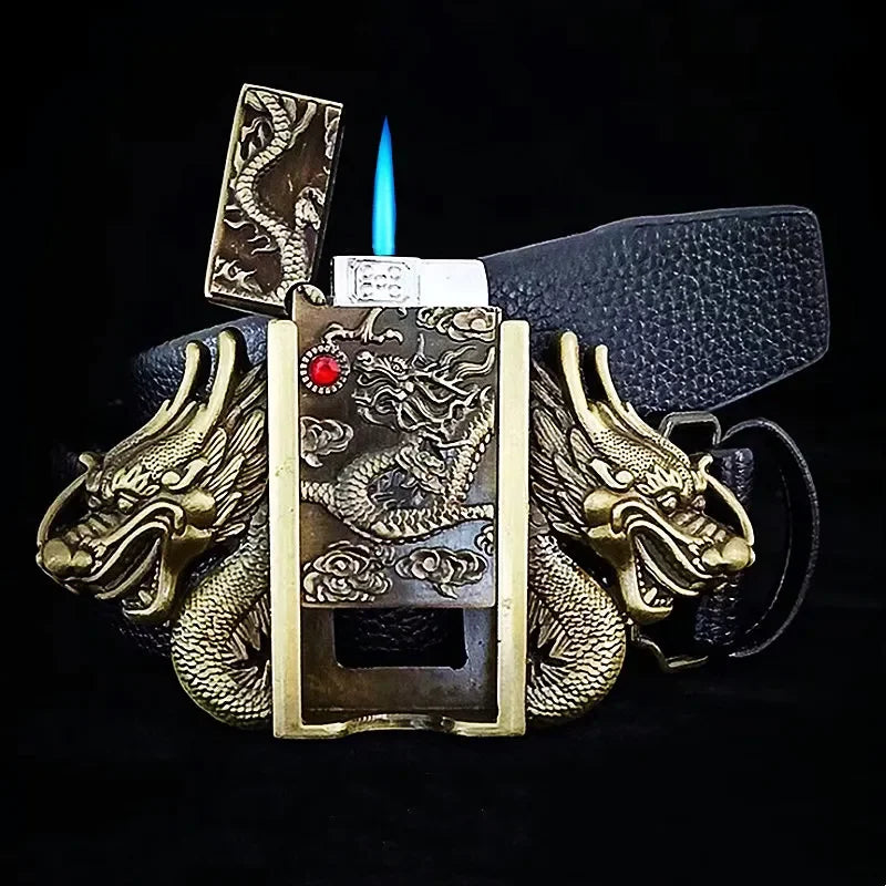 Classic Flame Lighter Embossed Leather Belt