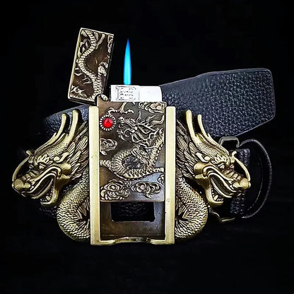 Classic Flame Lighter Embossed Leather Belt