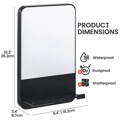 Waterproof Shower Mirror with Razor Holder and Suction Cup