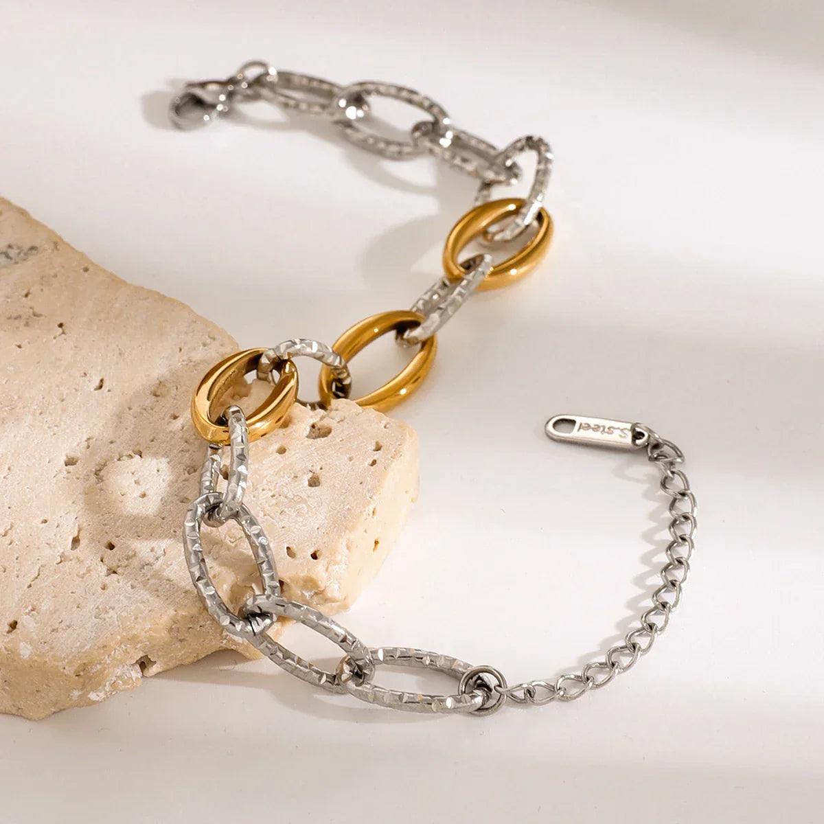 Fashionable Two Tone Silver Hinged Bangle