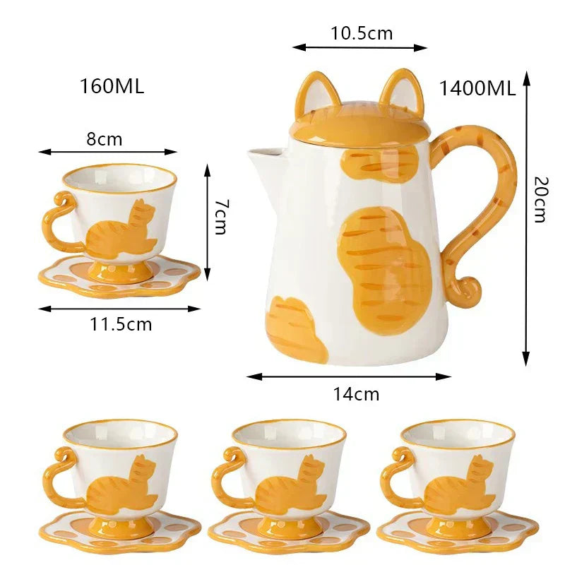 Vibrant Cat Handmade Porcelain Coffee Mug Set - Luxicro