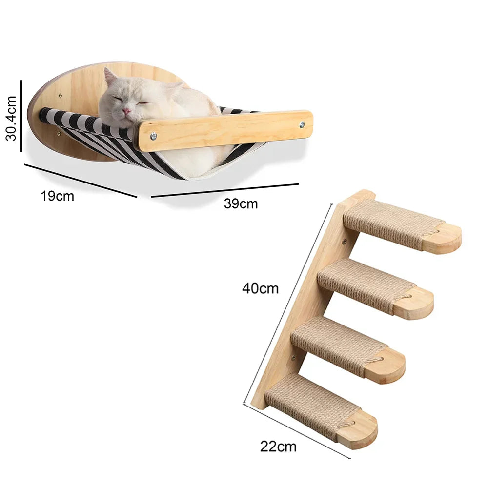 Compact Wall Mount Cat Tower Scratching Post Set