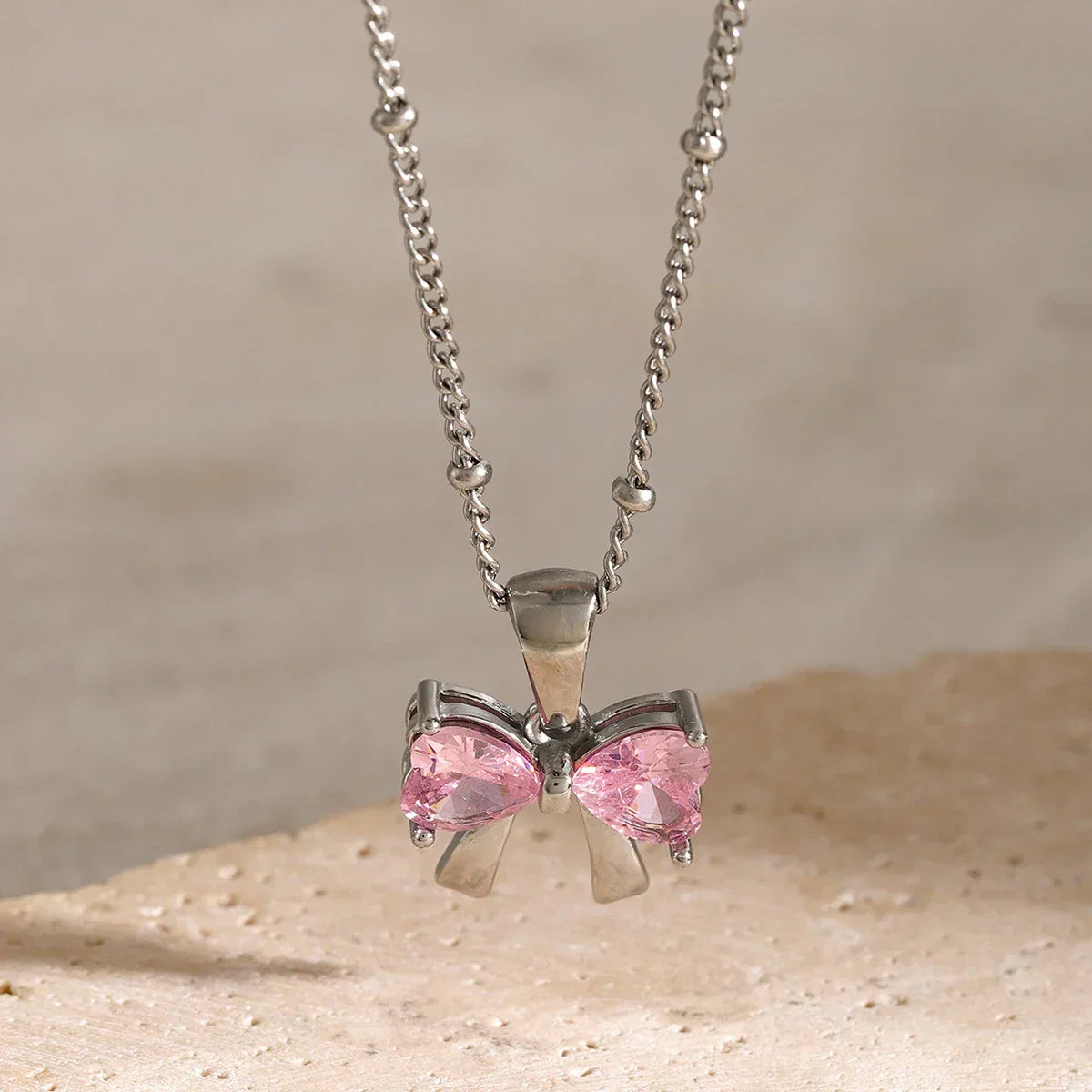 Elegant Ladies Diamond Ribbon Pendant Necklace