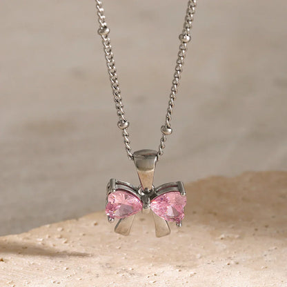 Elegant Ladies Diamond Ribbon Pendant Necklace