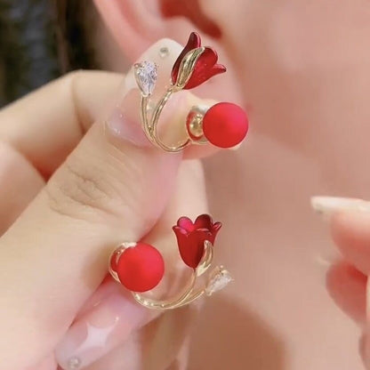 Beautiful Pink Flower Drop Zircon Earrings