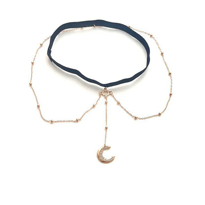Sparkling Crystal Moon Shape Adjustable Necklace