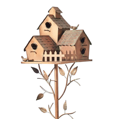 Decorative Metal Bird House on Garden Pole