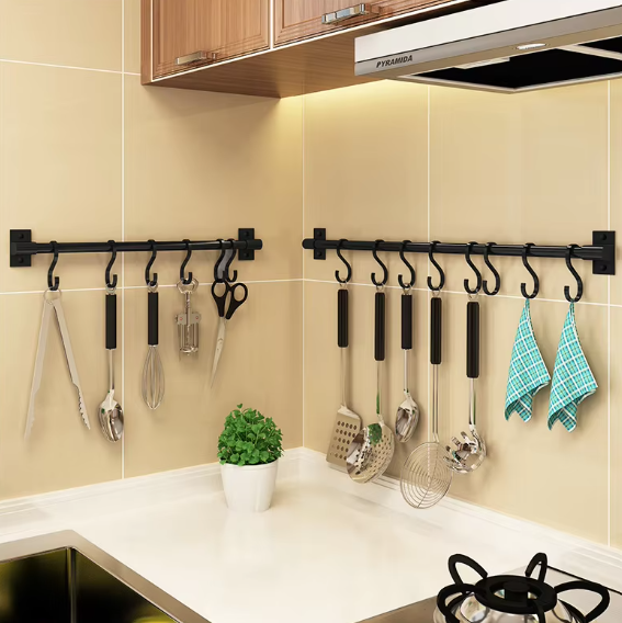 Wall Mounted Black Kitchen Rack - Luxicro