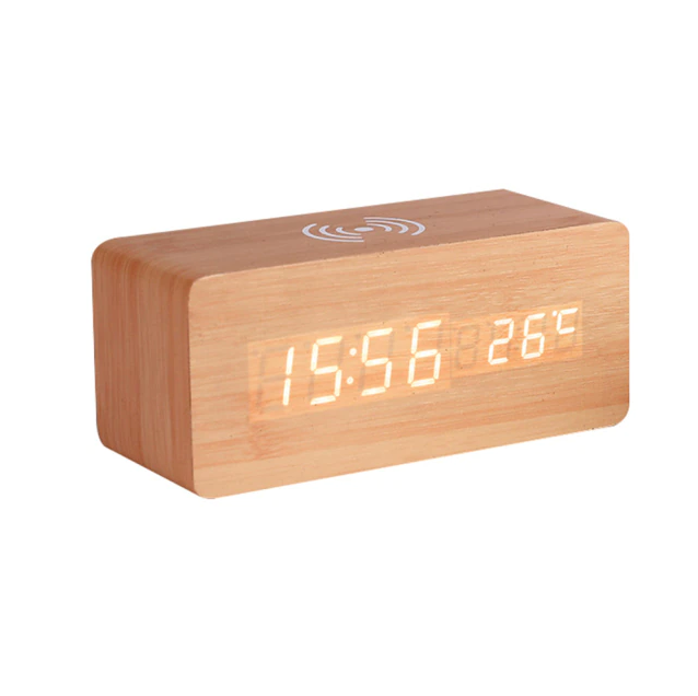 Stylish Wooden Qi Charging Clock Pad - Luxicro