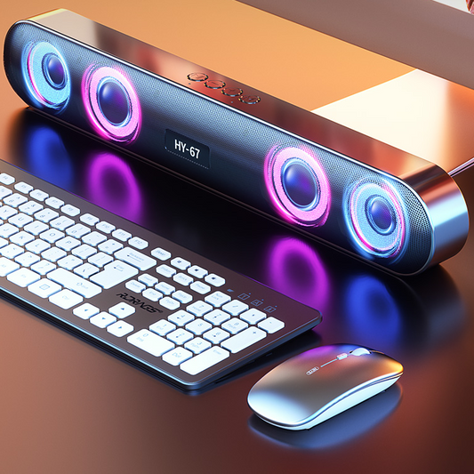 Compact Wireless Computer Soundbar with LED Lights - Luxicro