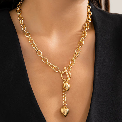 Trendy Double Heart Chain Layered Necklace Set